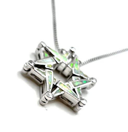 Sterling with Opal Star Of David Opening Magnetic Necklace